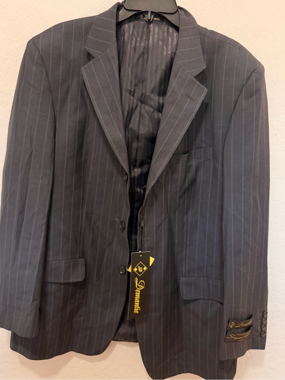 NWT Men's Dark Charcoal Pinstripe Blazer R42 Italian hand tailored demantie suit